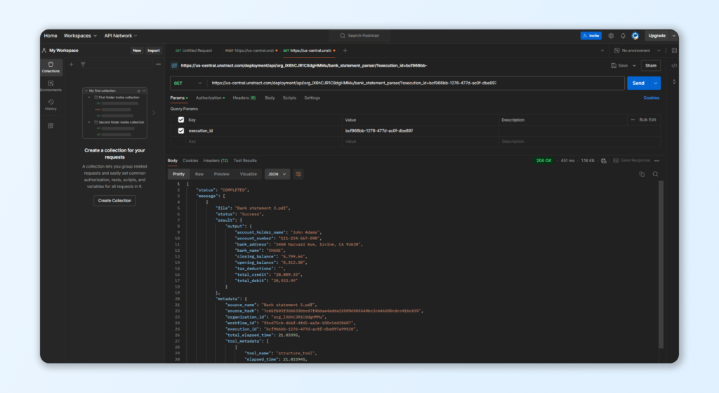 AI Bank Statement Processing extract data as JSON via API