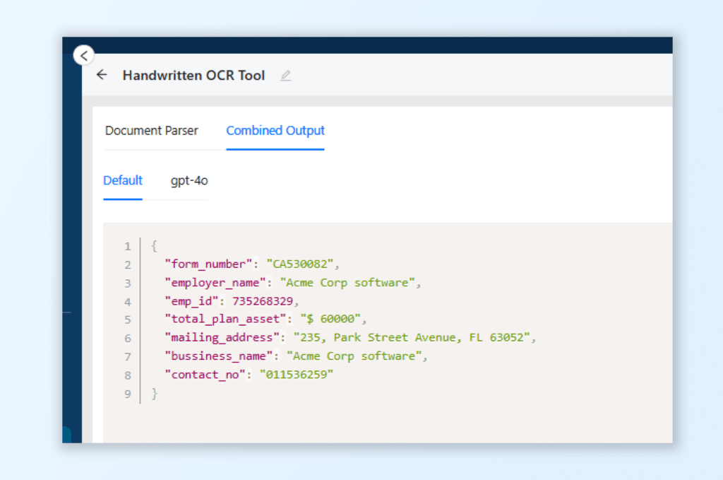 extract handwritten text to json