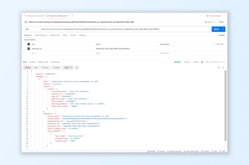 Access handwritten text from documents as JSON