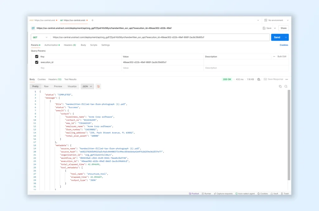 Access handwritten text from documents as JSON