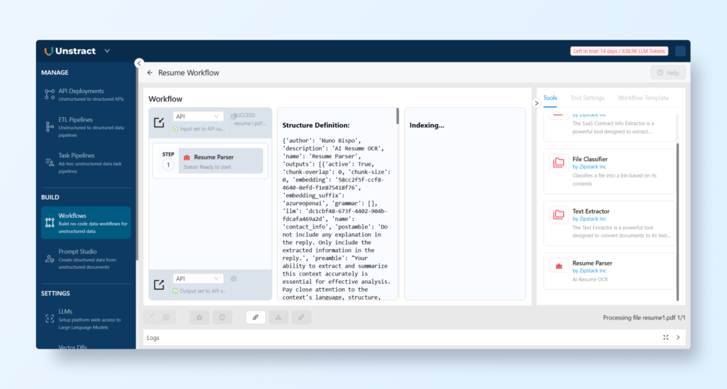 automate resume parsing with workflow