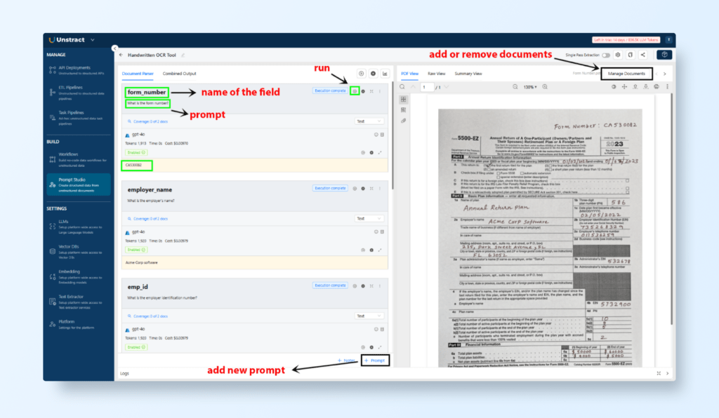 Extract data from scanned PDF documents using prompt studio